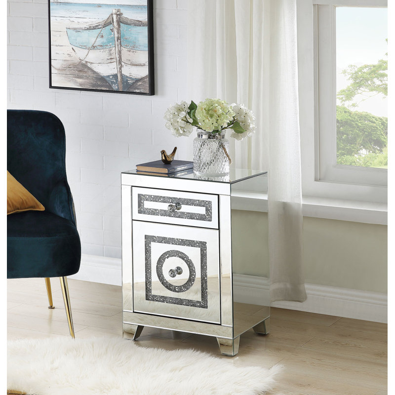 Table d'appoint en miroir et faux Dimaonds