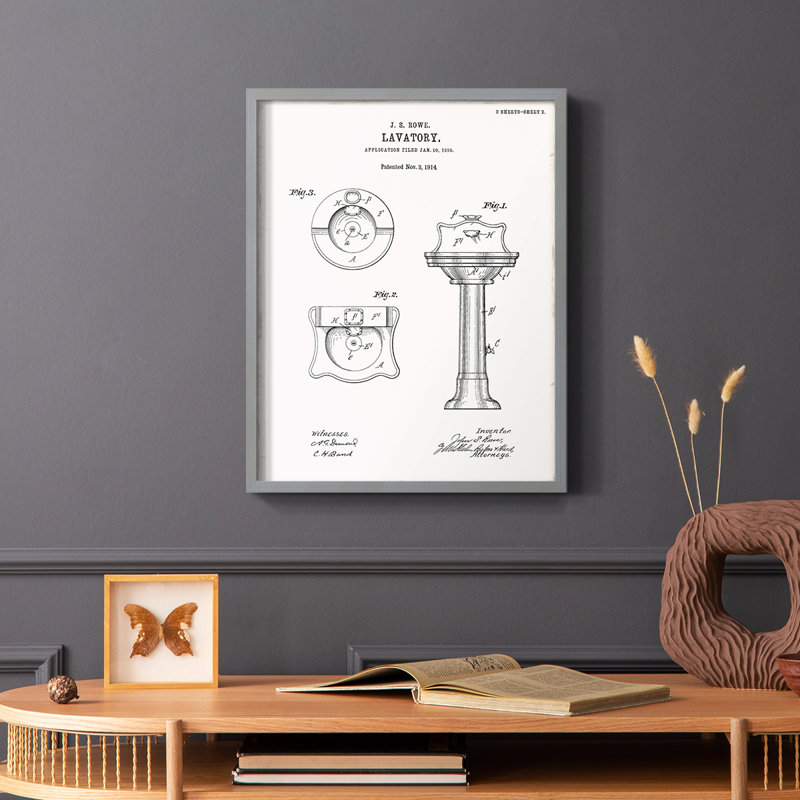 Évier rétro I, reproduction encadrée - bois massif, Cadre simple gris, H 10 po x l 8 po