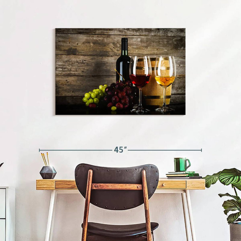 Raisins et vin sur toile, H 24 po x l 36 po x P 1,25 po