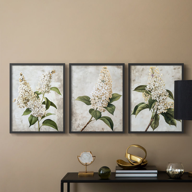 Série d'étude florale Lxxxvi-lot de 3 estampes giclées encadrées-prêt à être accroché, Noir, noir, noir, noir
