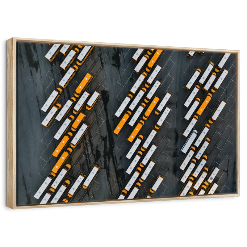 North Carolina School Buses, Floating Frame Natural Wood, 40" X 27"