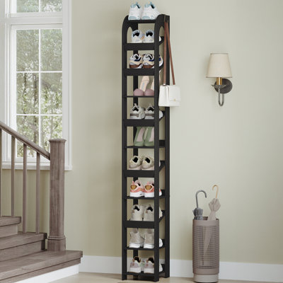 Vertical Shoe Rack, Shoe Shelves for Small Space, Freestanding Closet Wooden Shoes Organizer with Hooks, Adjustable Shoes Tower for Entryway, Living Room, 11 Tier(25W cm) 