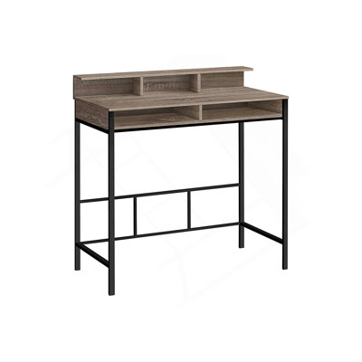 Rosine Brown Finish Black Metal Leg Computer Desk With Hutch And Shelf, 47.32" H X 47" W X 23.64" D