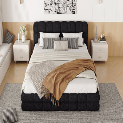 Queen Size Upholstered Platform Bed, Black