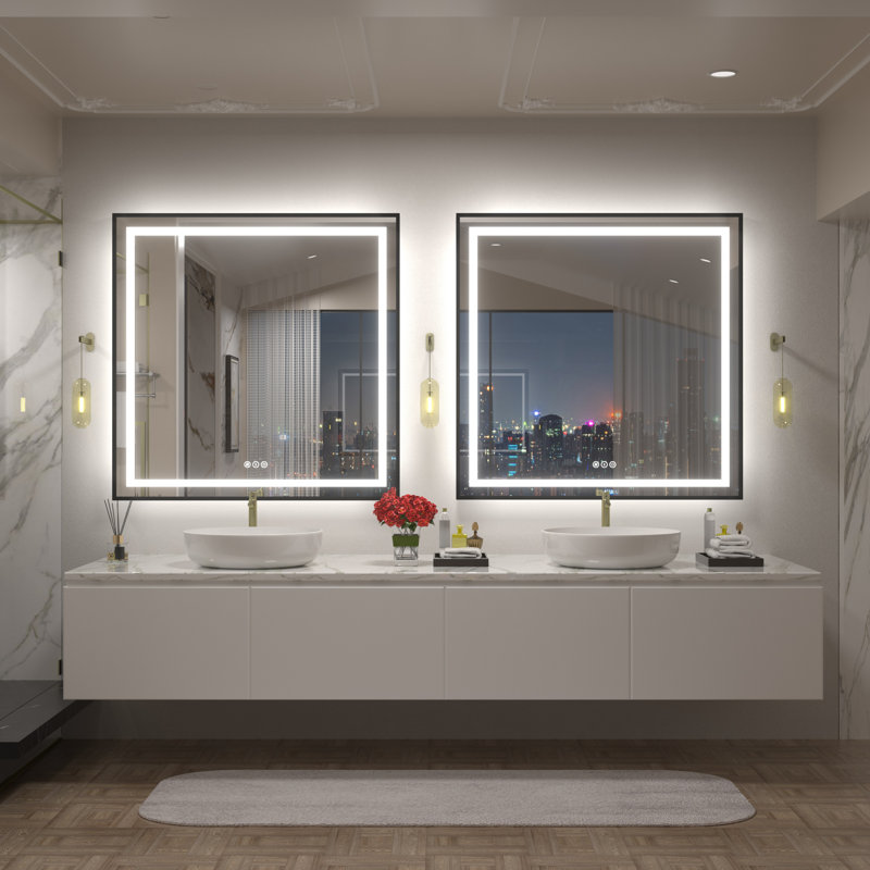 Wayfair Basics® UL Certified Front & Back LED Anti-Fog Tempered Glass Framed Bathroom/Vanity Mirror, 38" x 38"