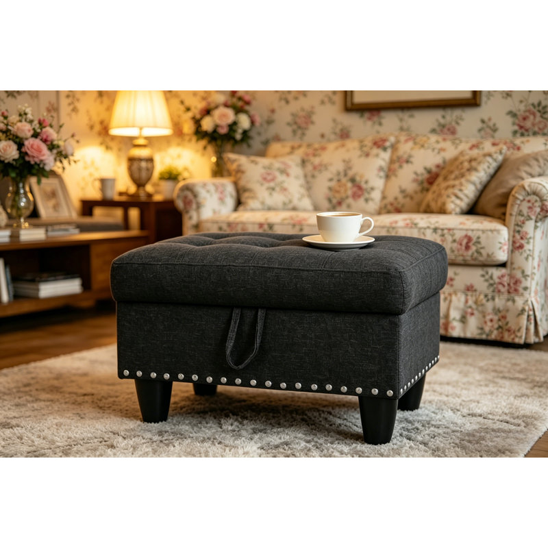 Durable Linen Storage Footrest With Nailhead Trim & Sturdy Legs