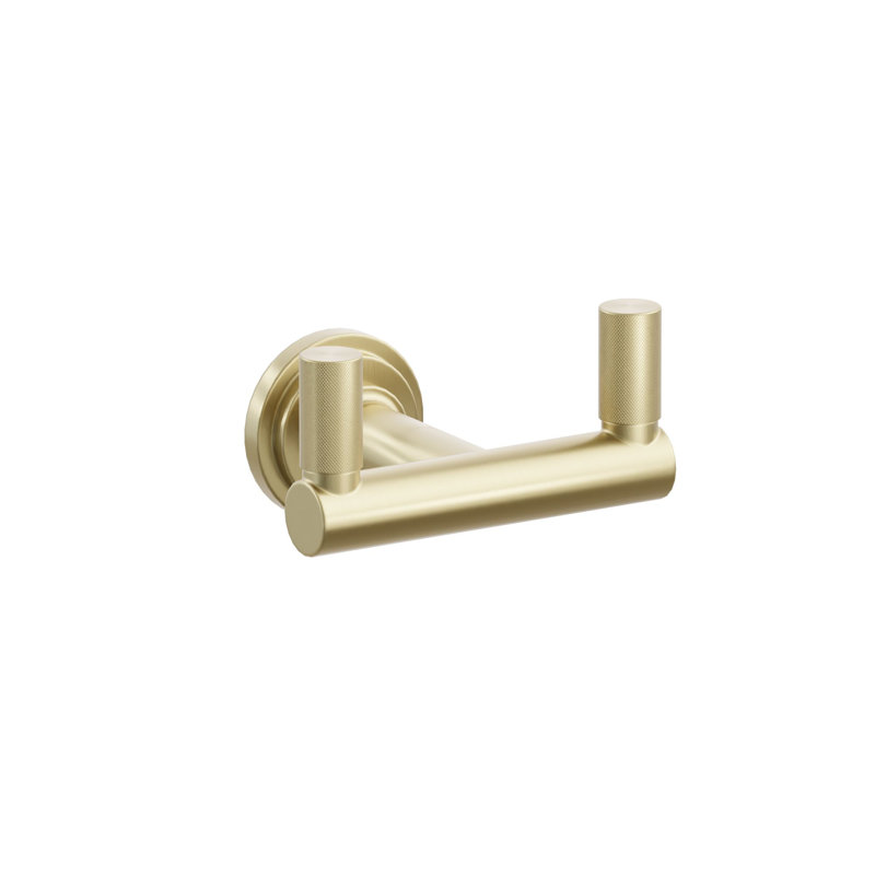 Emtek Select Double Hook w/ Step Disc Rosette, Round Stem & Knurled Tip, Satin Brass