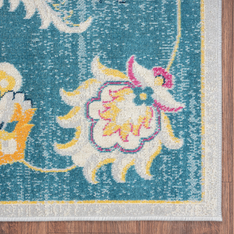 Poulin Floral Flatweave Blue/Yellow/Pink Power Loomed Indoor/Outdoor Area Rug, Rectangle 5'3" x 7'10"