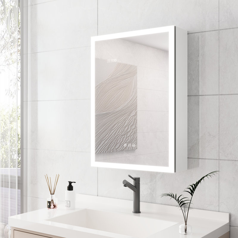 Pharmacie pour salle de bain 2820 pouces avec lumières - DEL, miroir, gradateur, affichage de l'horloge et de la température, montage en surface, 2 lumières DEL de miroir