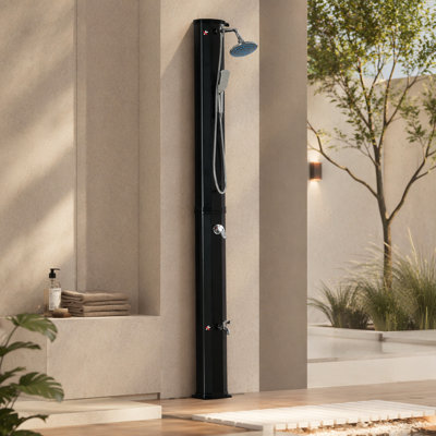 Outsunny 7' Outdoor Solar Heated Shower With 360 Rotating Rainfall & Handheld Shower Head, Foot Shower Faucet, Temperature And Pressure Adjustable, Holds 9.2 Gallons For Backyard Pool