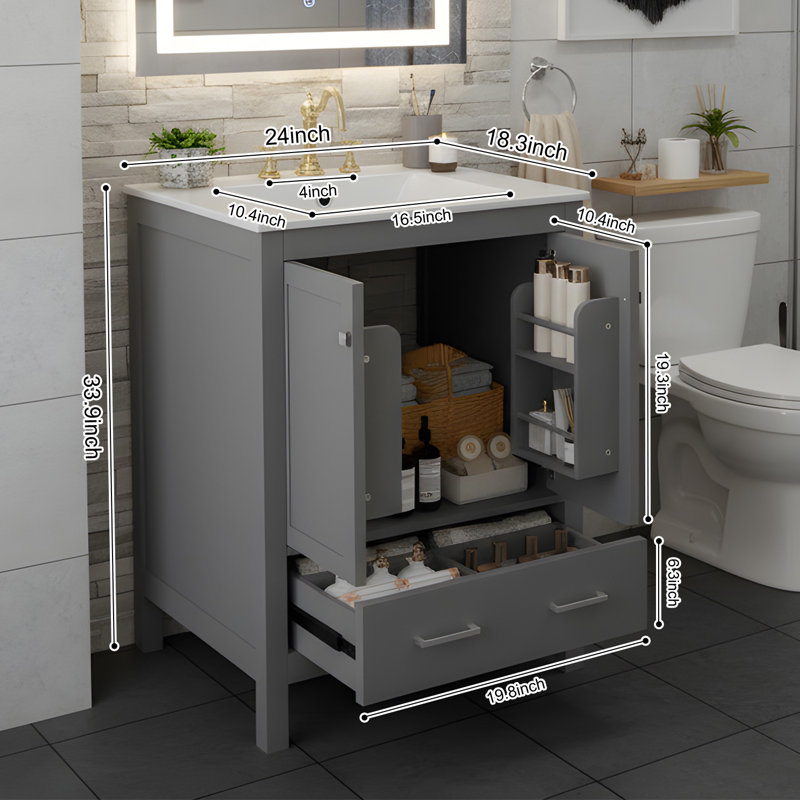 Meuble-lavabo 24 po avec lavabo en céramique, Gris