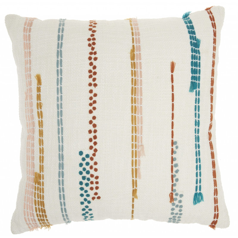 Multicolor Embroidered Cotton Square Throw Pillow 18" x 18"