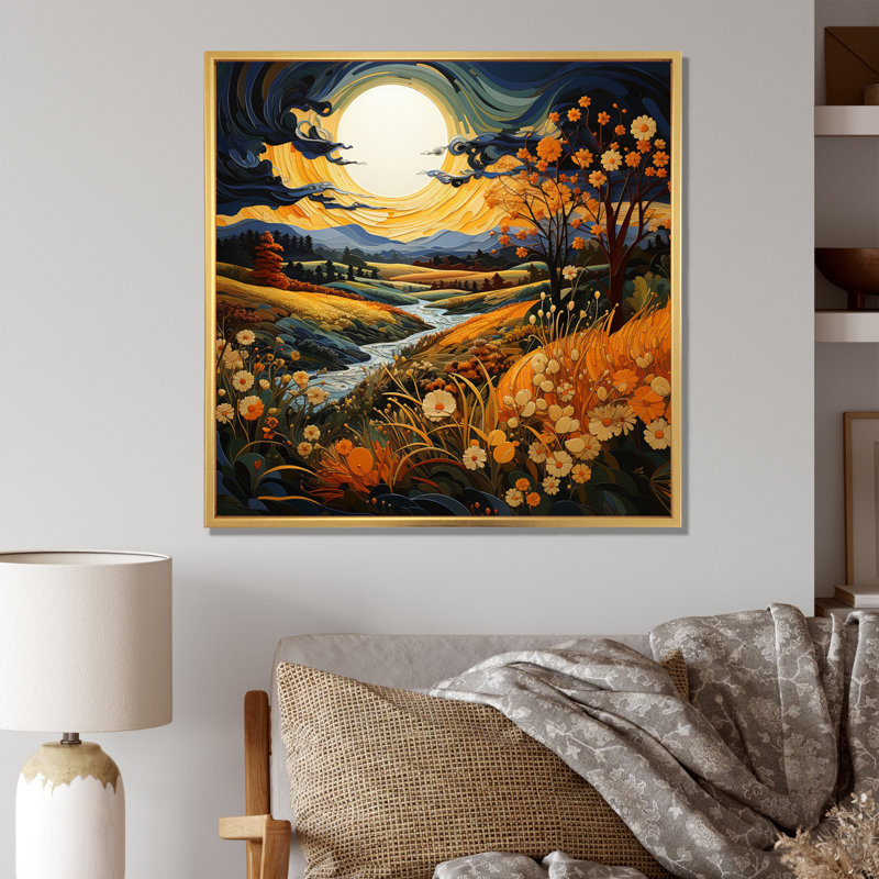 Prayies Serenity Pointillism I - impression, H 16 po x l 16 po x P 1 po, Cadre flottant doré