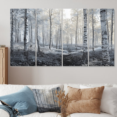 Ensemble de salon art mural paysage de bouleaux blancs en forêt d'hiver