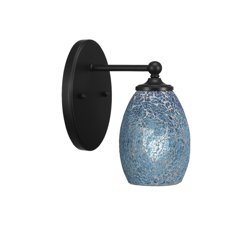 Sadea Wall Sconce Shown With 6.5" Fusion Glass, Matte Black, Turquoise Fusion