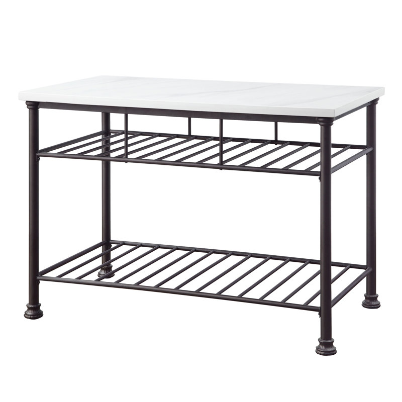 Freyja  White Cultured Marble Top & Gray Finish Kitchen Island(No Include Stool)
