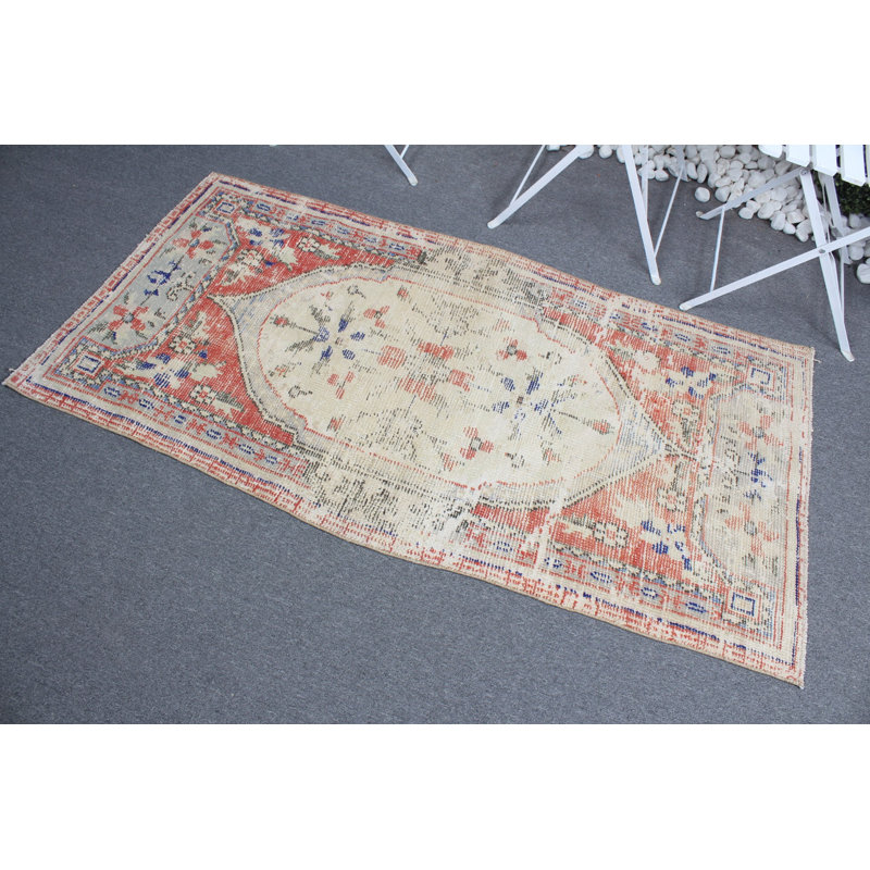 Tapis turc rétro rouge - petit motif tissé antique pour les entrées et les petits espaces