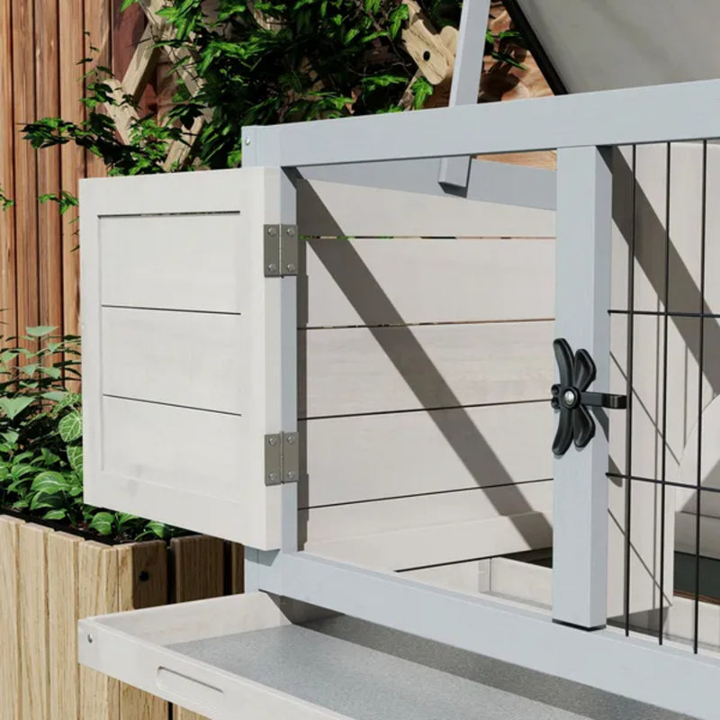 Grey Elevated Wooden Rabbit Hutch with Asphalt Roof & Removable Tray, Indoor & Outdoor Use