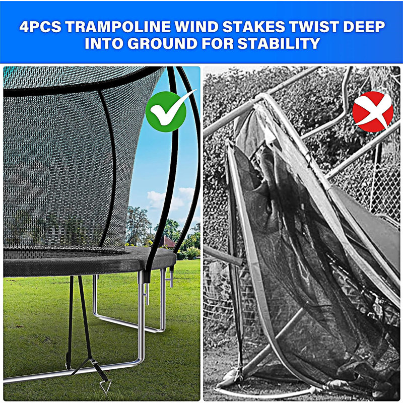 12 ft Black Round Recreational Trampoline with Enclosure Net
