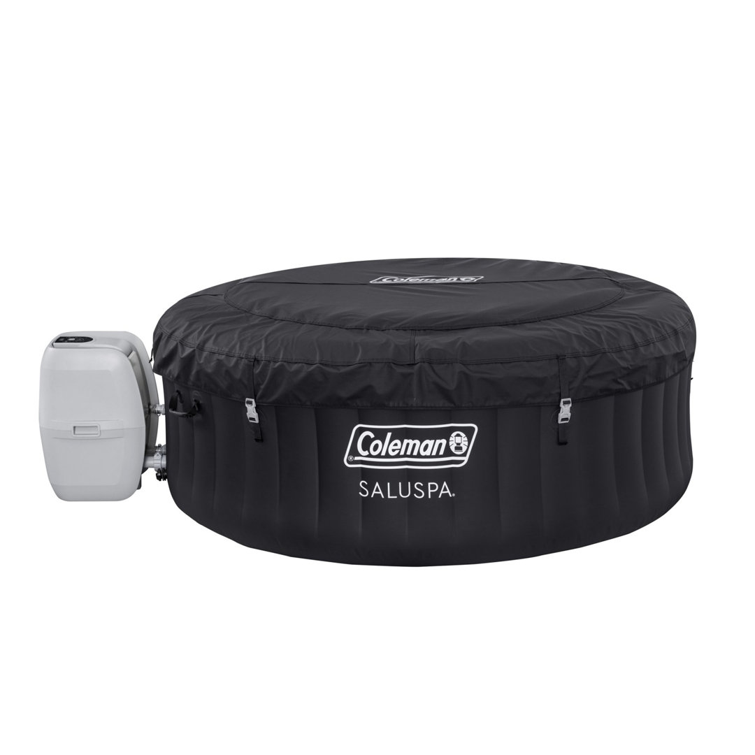 Coleman Miami AirJet Square Inflatable Hot Tub with EnergySense Cover, Black Bestway Exterior 
