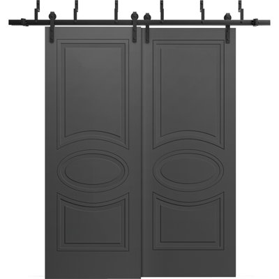 Sliding Closet Barn Bypass Doors 72 x 80 inches Mela 7001 Painted Black Modern 6.6FT Rails Hardware Set Wood Solid Bedroom Wardrobe Doors