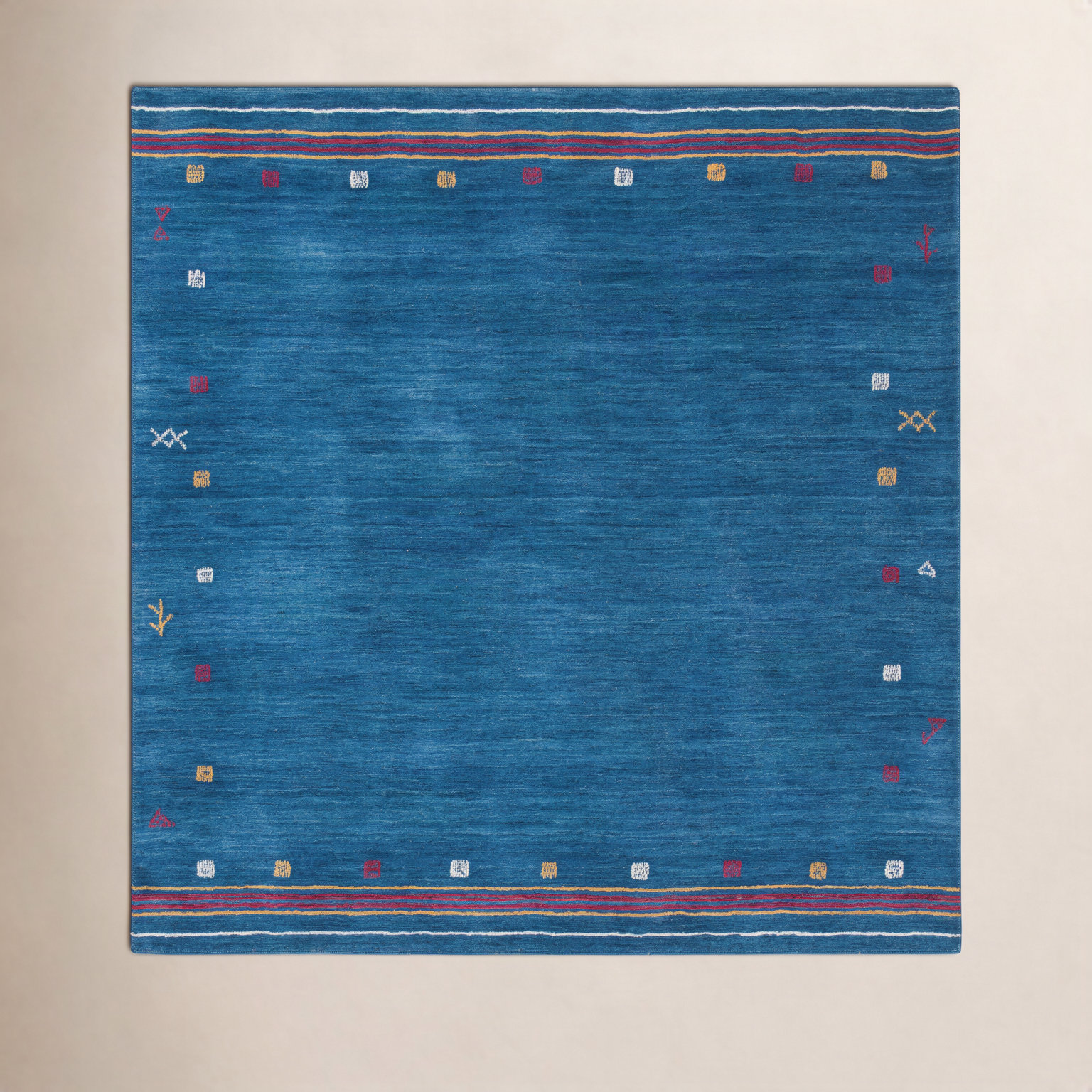 Danette Blue Southwestern Hand-Loomed Wool Rug, Square 8'