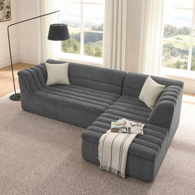 Canapé modulaire en L de 106 po avec méridienne modulaire en L avec méridienne rembourrée avec accoudoirs en forme de vague et sans accoudoirs inclus