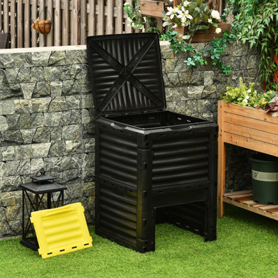 Bac à compost 80 gallons pour l'extérieur - Facilitez l'assemblage du système de circulation d'air riche du sol, le culot jaune transforme les déchets organiques en 6 à 12 semaines d'aération simple