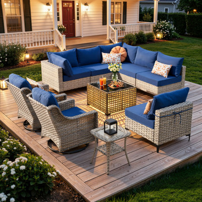 10- Piece Outdoor Patio Furniture Set, All - Weather Wicker Swivel Chairs with Thick Padded Cushions, Sectional Sofa, Coffee Table & Side Table for Garden, Backyard & Patio