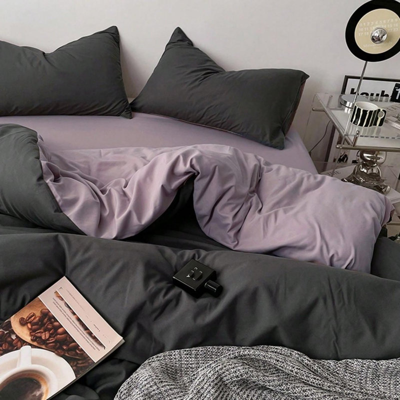 Ensemble de housse de couette 3 pièces mauve gris foncé