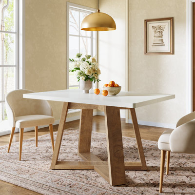  47-inch Dining Table For 4 People, Modern Kitchen Table With Wooden Legs For Kitchen And Dining Room, Small Space, White And Brown