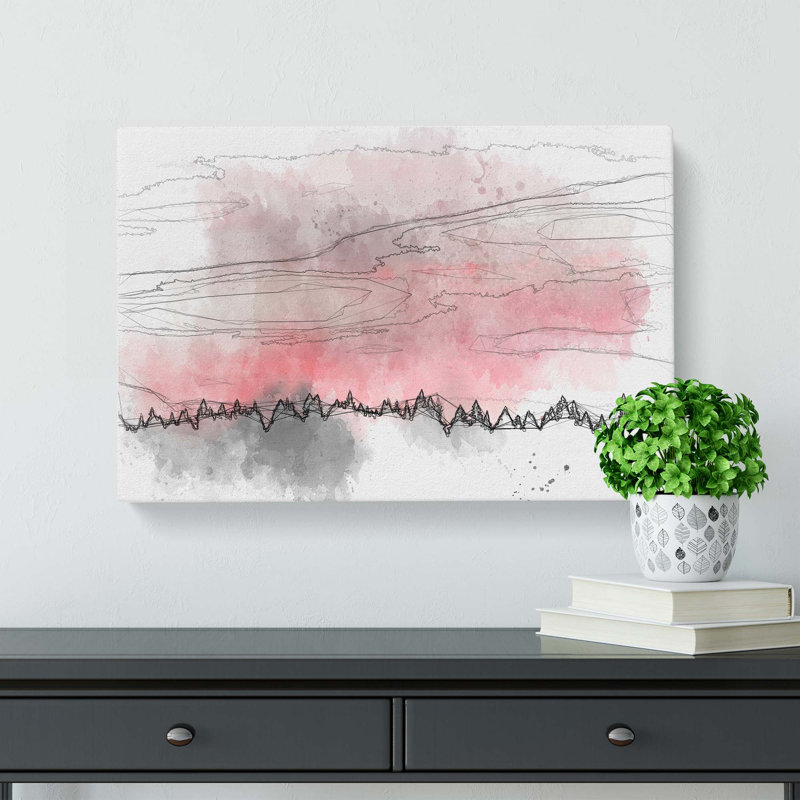 Pink Sunset Above a Forest in Abstract - Wrapped Canvas Drawing - Wrapped Canvas, 50cm H x 76cm W x 3cm D