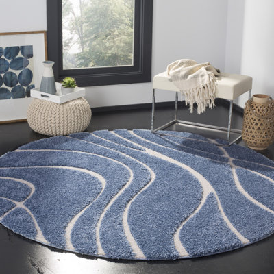 Ashal Abstract Shag Light Blue/Cream Area Rug