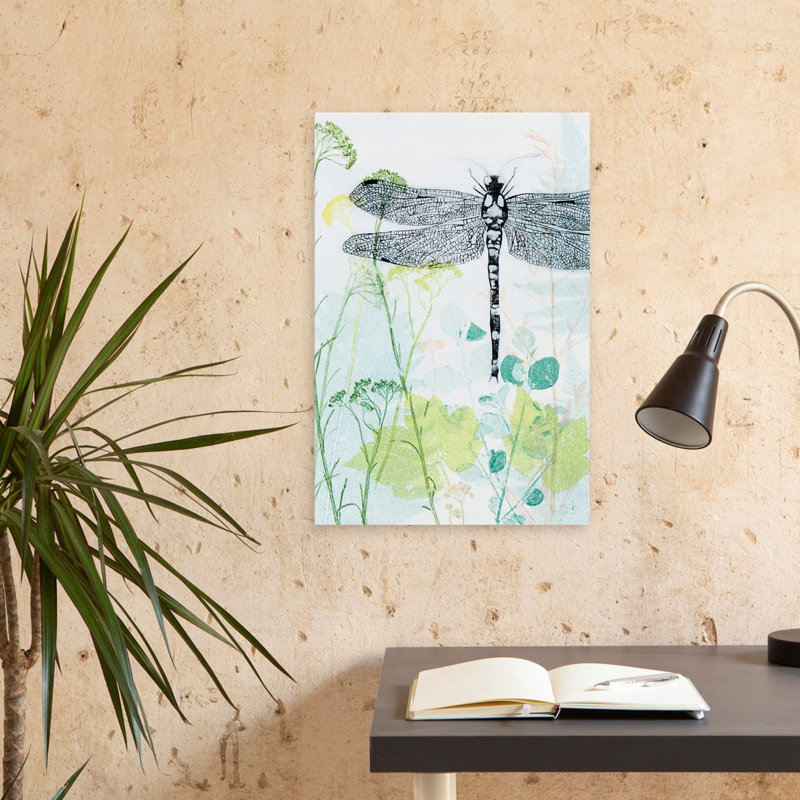 Libellule et plante guérisseuse - Art floral, nature morte, libellules, insectes, art, H 24 po x l 16 po