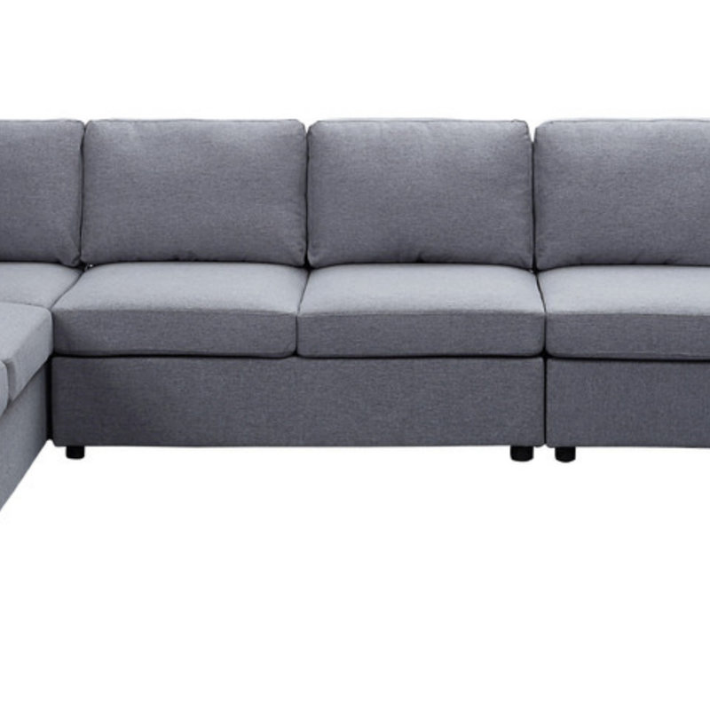 146.5" Modular Sectional Sofa With Reversible Chaise, Light Gray Linen