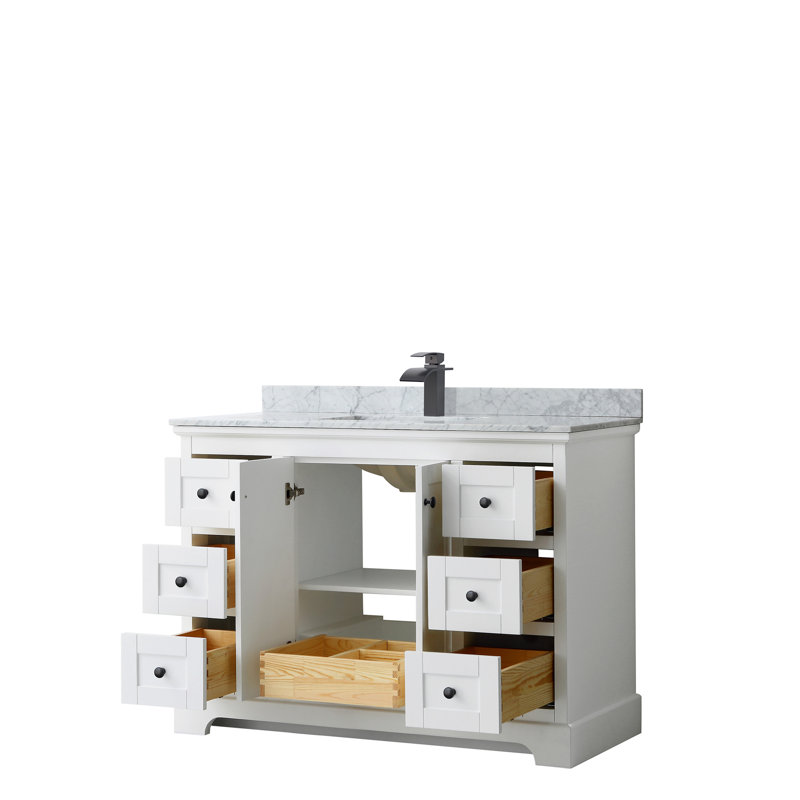 Avery 48'' Single Bathroom Vanity with Stone Top, White, Brushed Gold