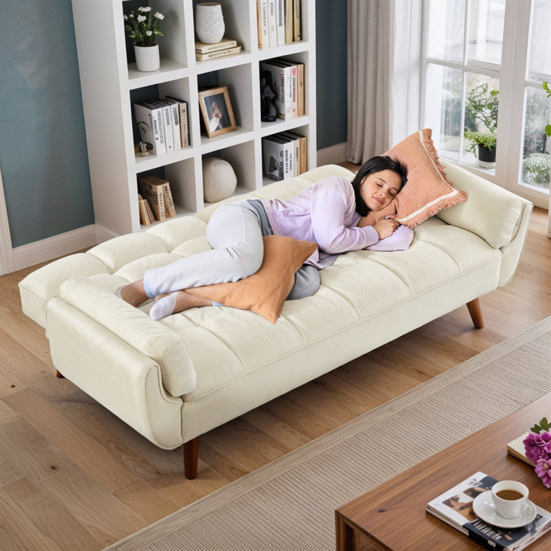 Tarantino Twin 75.3'' Upholstered Convertible Sofa, Beige White Linen