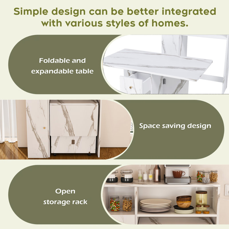 Multifunctional Folding Dining Table With Wall-Mounted Sideboard & Storage For Small Apartments