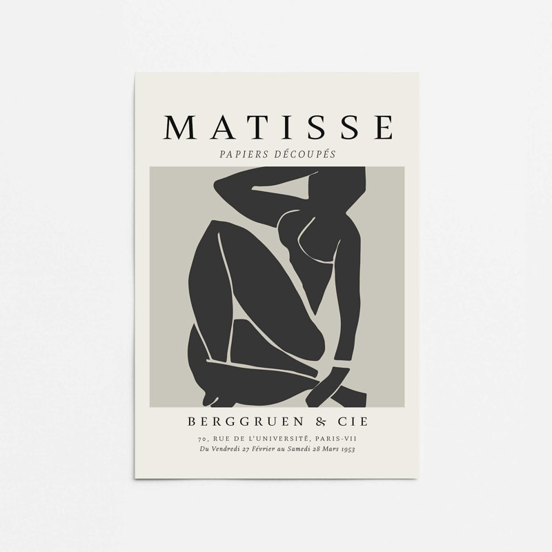 Matisse's Nude III en noir, H 24 po x l 18 po x P 0,1 po, Impression sans cadre, Ne s’applique pas