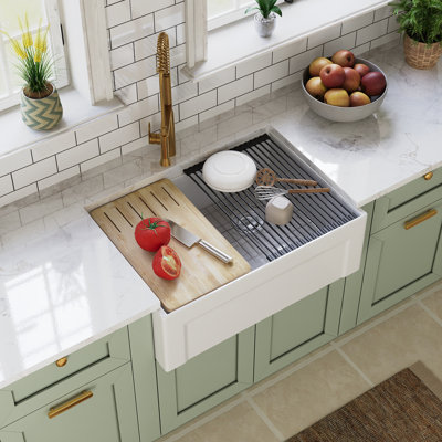 Évier de cuisine de station de travail avec grille d'évier, planche à découper et support à vaisselle Deervalley L 30 po x l 20 po