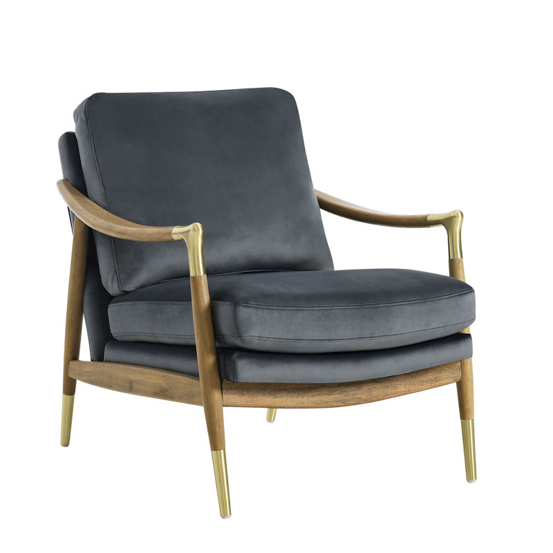 Langford Performance Velvet Accent Armchair, Cadet Blue Walnut Velvet