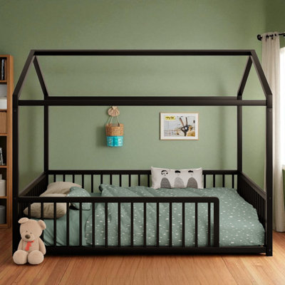 Metal Canopy Bed Floor House Bed With Fence
