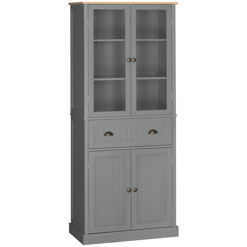 HOMCOM Kitchen Cupboard, 5-tier Storage Cabinet with Adjustable Shelves, Grey
