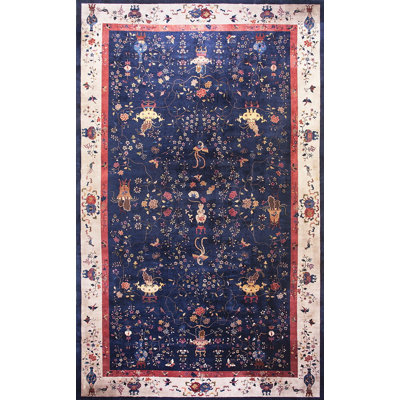 Antique Oversized Art Deco Chinese Allover Floral Knotted Rug