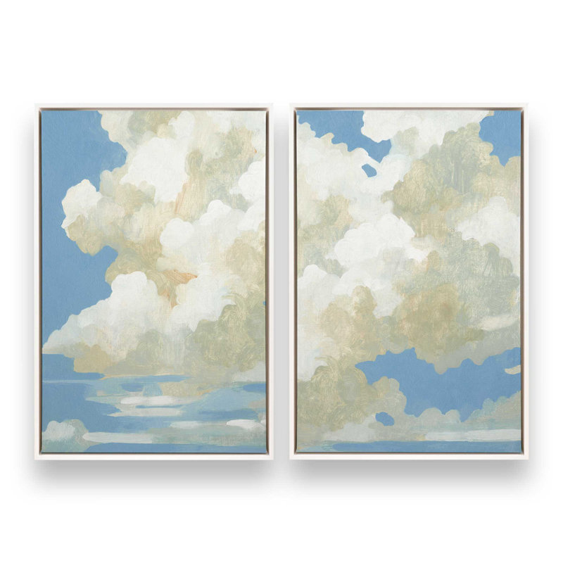 «Calm Clouds in the Breeze», ensemble de 2, H 49 po x l 66 po, Cadre flottant blanc opaque
