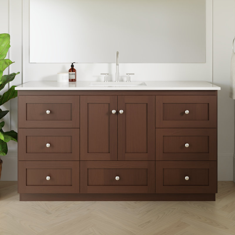 Armoire de salle de bain Shaker l 60 po x P 21 po x H 34,5 po Shader, Aulne foncé
