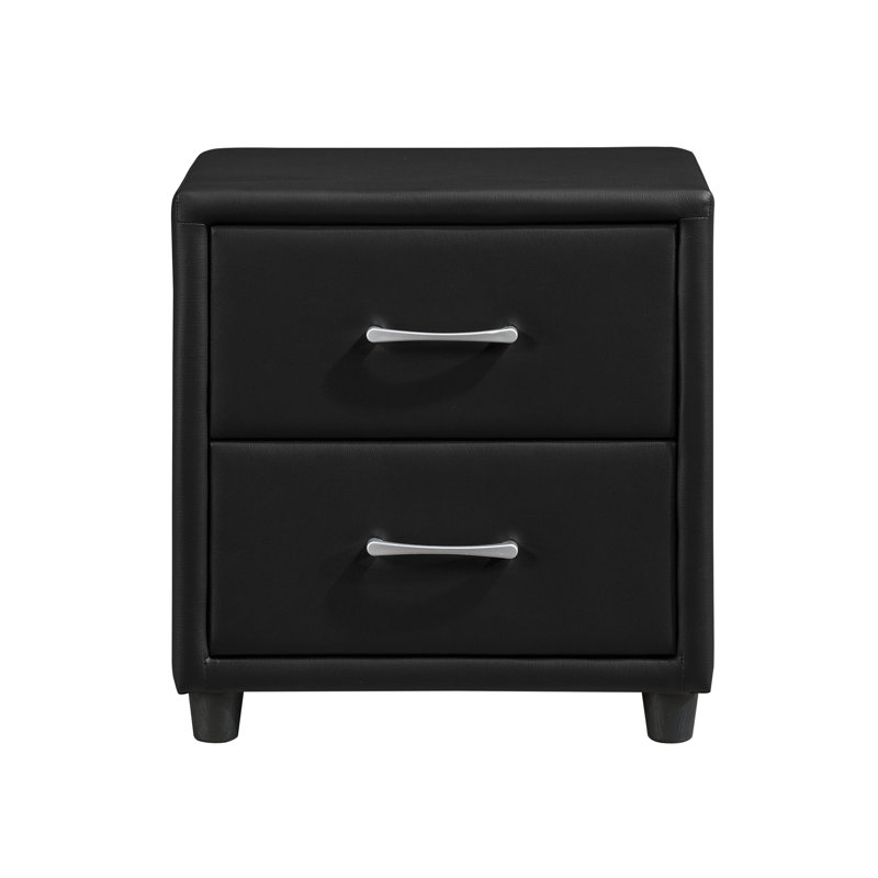Élégante table de chevet pour chambre à coucher avec 2 tiroirs, revêtement en similicuir avec poignées noires et argentées, ton contemporain 2 tons modernes