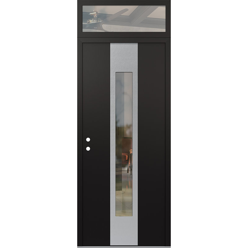Porte d'entrée pré-suspendue en acier argenté avec panneau arrière droit Diamond Diamond, Clair, Noir