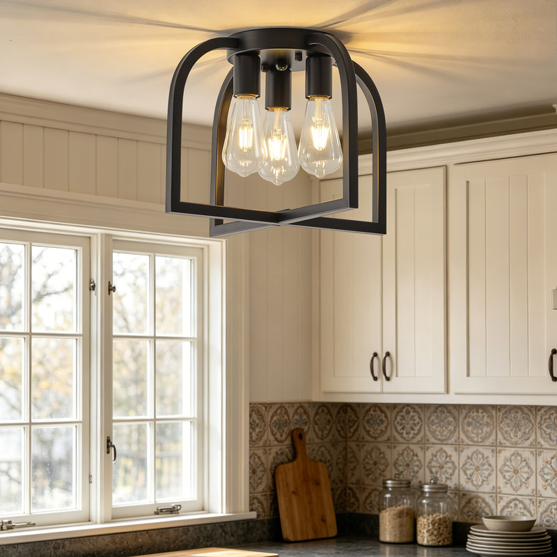 Plafonnier encastré 3 lumières 14,56 po, Noir mat