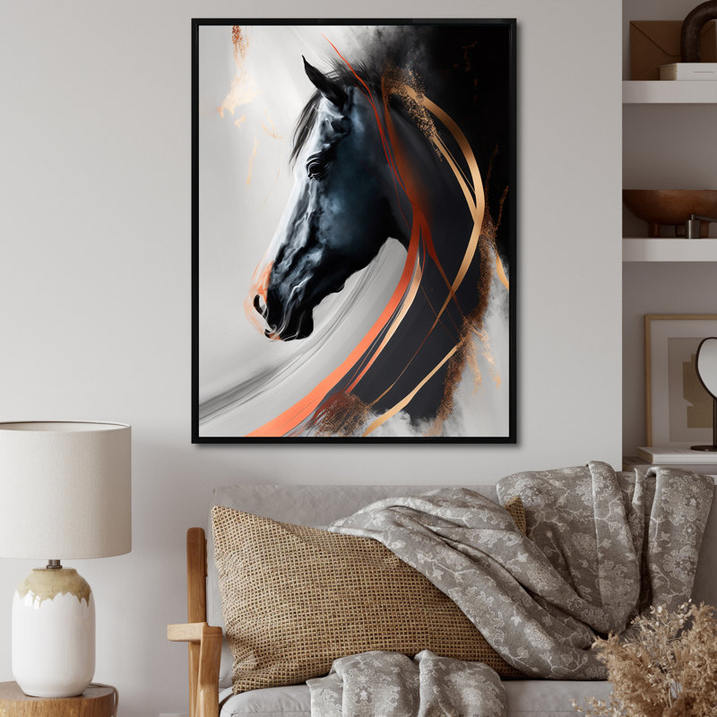 «Black Horse Side Portait I», reproduction sur toile, H 20 po x l 12 po x P 1 po, Toile avec cadre flottant noir